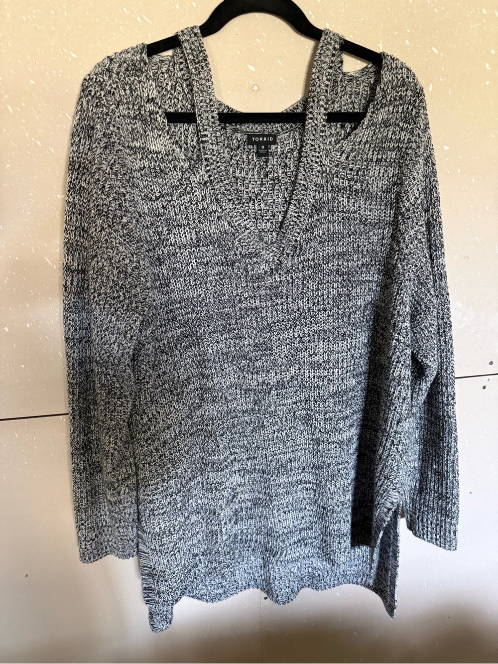 torrid Gray Marled V-Neck Sweater with Rib Trim